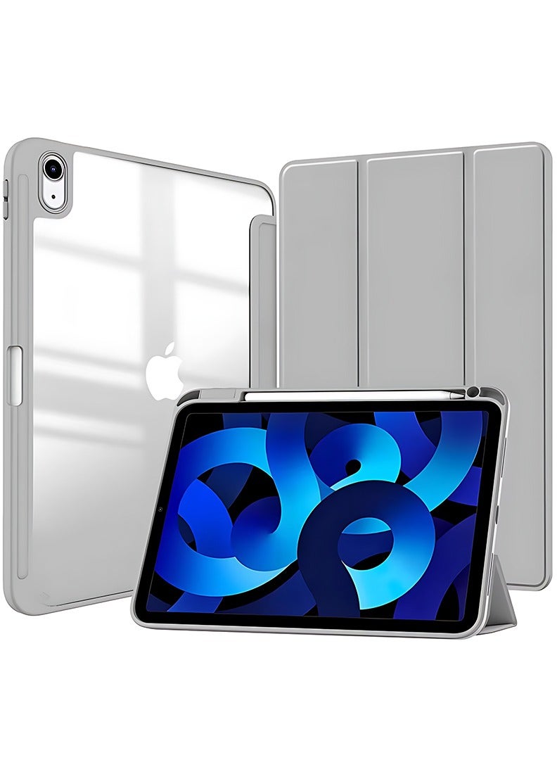 ثيودور حافظة هجينة رفيعة لجهاز iPad (A16) الجيل الحادي عشر 11 بوصة 2025/الجيل العاشر 10.9 بوصة 2022 مع حامل قلم رصاص، غطاء واقٍ مضاد للصدمات بحامل ثلاثي الطي مع ظهر شفاف ناعم من مادة TPU لجهاز iPad 11/ 10، حافظة للنوم/الاستيقاظ التلقائي باللون الرمادي - Image 1